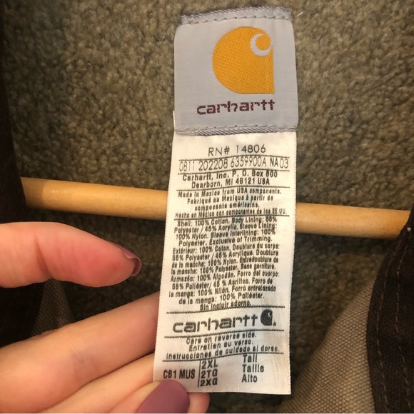 Carhartt Tan Duck Canvas Fleece Lined Heavy Duty Coat RN14806. Sz 2X TALL - Picture 3 of 16